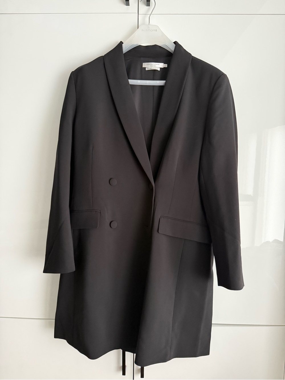 Simons Black Double-Breasted Longline Blazer